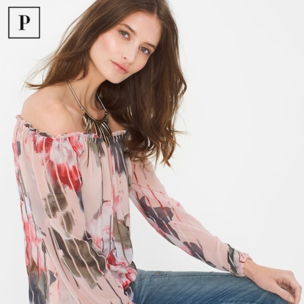 WHBM Petite Off-The-Shoulder Floral Blouse